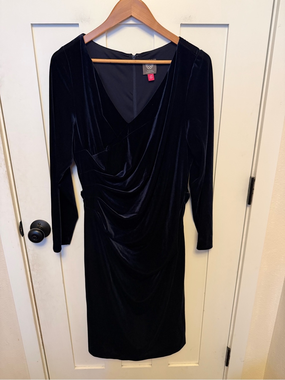 Vince Camuto Velvet Dress V-Neck Roughed Midi Plus Size 14W Formal Navy Blue